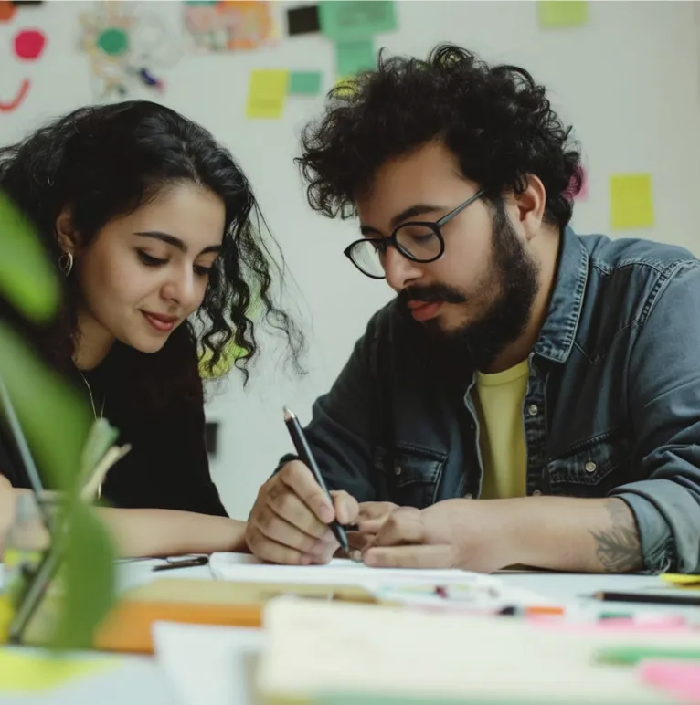 une femme et un homme dans un bureau